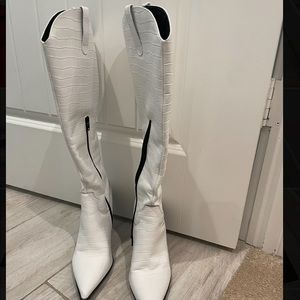 Nasty Gal Faux Croc Knee High Western Boots